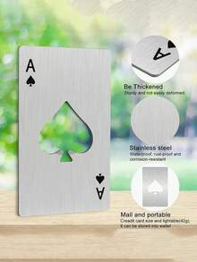 1/2个加厚黑桃A形和心形高品质不锈钢开瓶器，便携小巧，适合放在钱包、手提包、派对、露营、户外活动中 - 彩色 - 查看 9