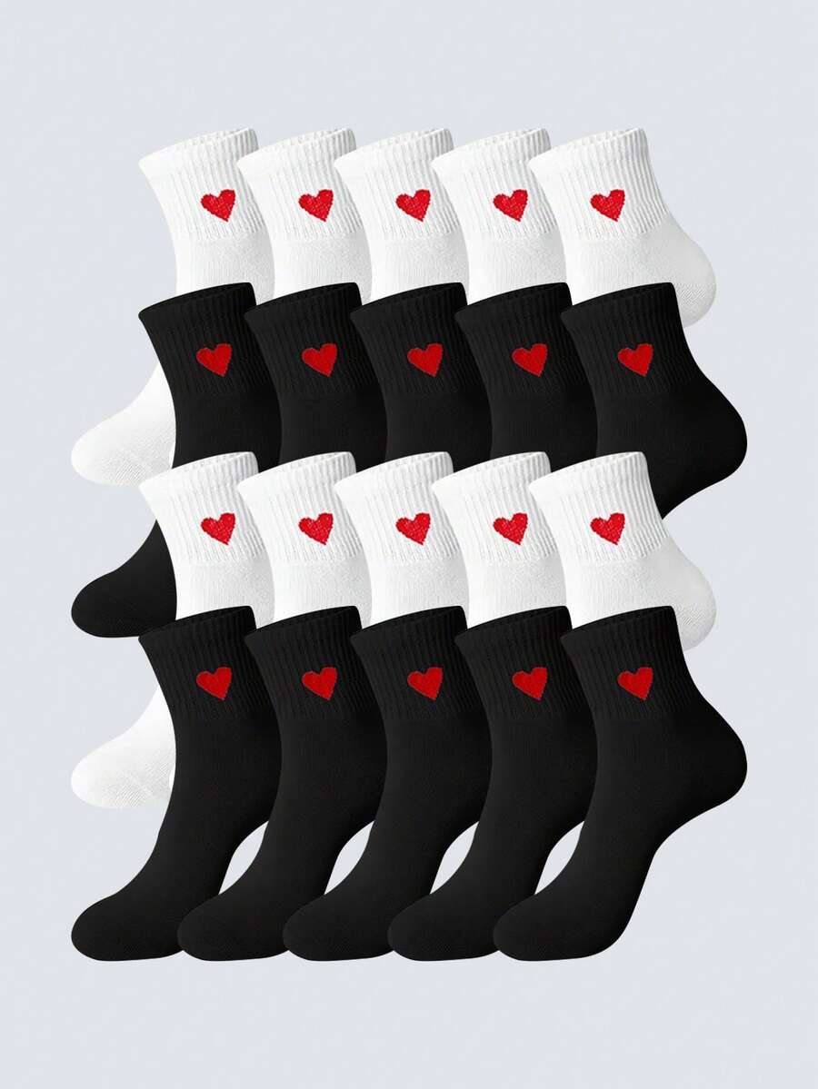 1/6/10双装男女通用配饰袜，心形短袜，白色，价格实惠，Y2K风格，可爱，运动趣味袜，情人节礼物 - 彩色 - 查看 1