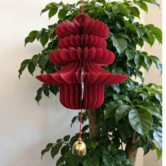 1件装纸质折叠蜂窝装饰品，红色纸质挂饰，适用于春节、春季、新居装饰，简约创意多场景装饰，婚礼装饰