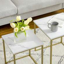 Set Of 2 HOMCOM Coffee Tables, Nesting Side Tables With Steel Frame, White, For Living Room And Bedroom. - Beige - View 8