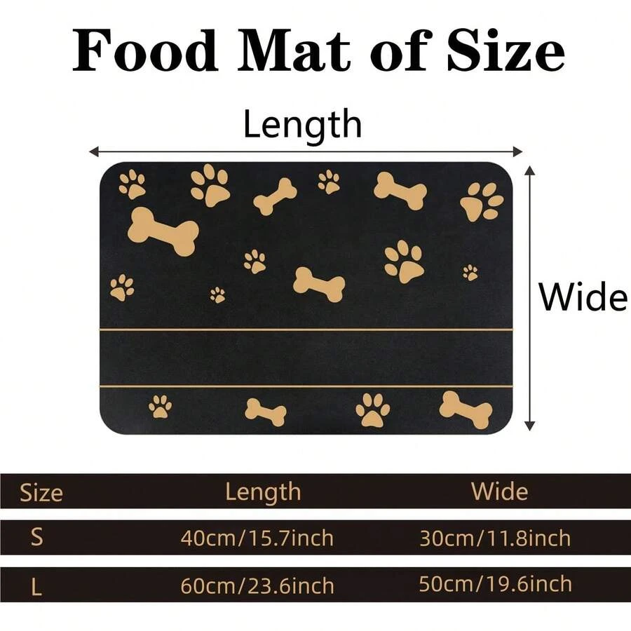 Personalized Cat Dog Food Mat With Names - Non-Slip, Waterproof, Custom Pet Fedding Mat With Bone And Paw Prints - 棕色 - 查看 1