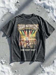 Veggie Rock Band Graphic Tee Acid Washed Shirt Unisex Couple Matching Group Trip Gear Good Nutrition Text Food And Wine Festival Outfit Kitchen Kabaret Tribute Epcot World Shirt Vintage 70s Aesthetic Cotton Graphic Tees Men Oversized T Shirt Summer Clothes Men Winter Clothes - màu đen - Xem 1