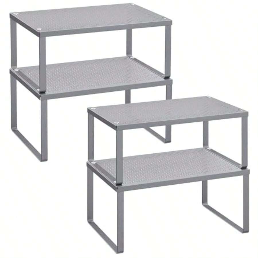 CYSONGMICS Especiero Estante para Especias Organizador para Armarios Apilable Ampliable Juego de 4 Estantes Metálicos Plata MKCS006S01 - Gris plateado - Ver 1