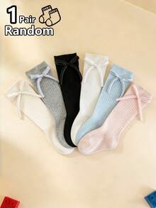 1/6 Pairs Girls Princess Style Bowknot Long Socks, Soft Breathable Elastic, Versatile For All Seasons Daily Party Wear - Multicolor - View 11