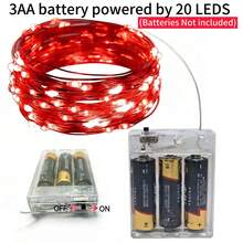 2m/20 piezas, 3m/30 piezas, 4m/40 piezas, 5m/50 piezas Luces de hadas LED, alimentadas por batería, adecuadas para bodas, vacaciones, dormitorio, fiesta, ambiente, mesita de noche, habitación, iluminación decorativa - Rojo - Ver 11