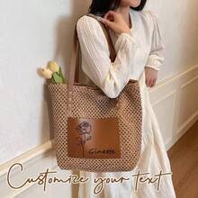 1pc Customized Beach Vacation Straw Tote Bag, Minimalist Large Capacity Shoulder Bag - Multicolor - View 5