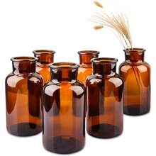 Set Of 6 Amber Bud Vases, Small Glass Vases, Vintage Medicine Bottles Apothecary Jars With Brush, Flower Vases For Home Decor, Wedding Centerpieces - 預設 - 查看 1