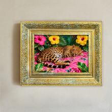 1pc Fashion Art PS Photo Frame, Tropical Boho Style With Leopard And Vibrant Floral Accents, Elegant Rectangular 3D Carving, Decorative Frame To Enhance Ambiance, Suitable For Home Living Room, Bedroom, Entryway Wall Decor - Multicolor - View 5