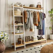 CYPerchero Para Ropa con 5 Estantes Para Colgar Ropa Madera con Estantes armarios para ropa Perchero Para Ropa de Metal Independiente Blanco Blanco - Blanco - Ver 6