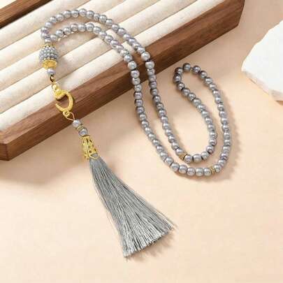 1 خيط/12 خيط من سبحة الصلاة الإسلامية، 99 حبة من الخرز الزجاجي المزيف، للعبادة المسلمة والأساور الإسلامية للتسبيح