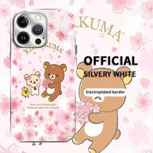 Estuche para teléfono con patrón de flor de cerezo de Rilakkuma Compatible con estuches para teléfonos ,  17,  16 Pro Max,  15 Pro Max,  13 y  12 Duradero, a prueba de golpes y elegante Una excelente opción para familiares, amigos, seres queridos, novios/novias y regalos de Navidad y Año Nuevo - Plateado - Ver 1