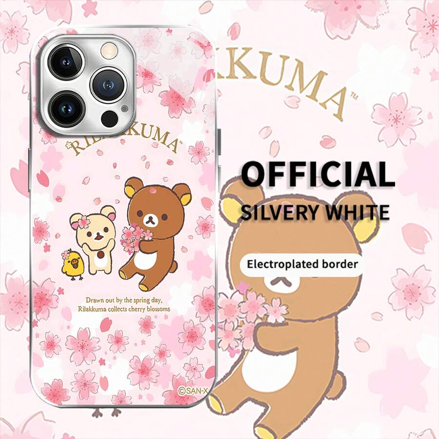 Estuche para teléfono con patrón de flor de cerezo de Rilakkuma Compatible con estuches para teléfonos , 17, 16 Pro Max, 15 Pro Max, 13 y 12 Duradero, a prueba de golpes y elegante Una excelente opción para familiares, amigos, seres queridos, novios/novias y regalos de Navidad y Año Nuevo - Plateado - Ver 1