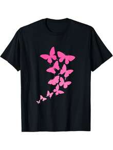 Camiseta de mariposas rosadas - Negro - Ver 1