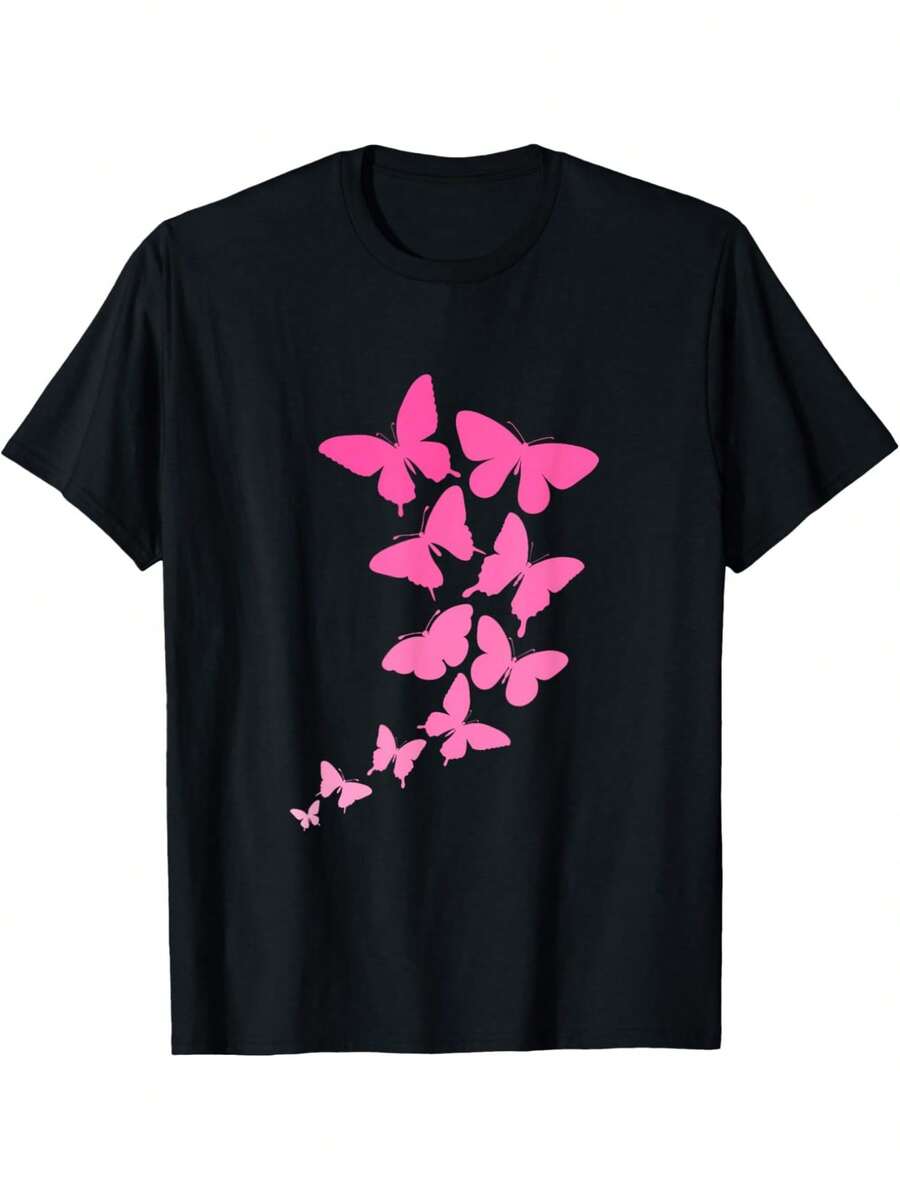 Camiseta de mariposas rosadas - Negro - Ver 1