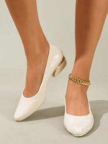 Women's Pointed Toe Kitten Heel Commuter Shoes, Casual Fashionable Spring/Summer Outdoor Beige Elegant Office Lady Pumps - White - View 5