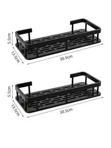 淋浴置物架，一体式粘胶淋浴架，带挂钩，无需钻孔，壁挂式，防锈，优质收纳空间，适用于浴室、厨房、储物架，黑色