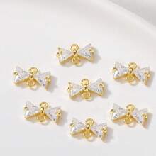 2/4/6pcs Copper-Tone Zirconia Bowknot Double Loop Pendants, DIY Earrings Bracelets Necklaces Chic Bridal Hair Accessories Valentines - Multicolor - View 11