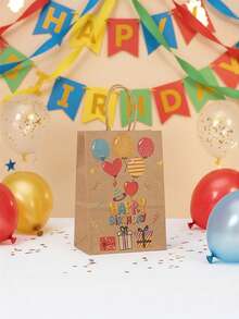 1/5/10/20pcs Kraft Paper Gift Bags With Handles, Birthday Gift Packaging Bags - , Bottom Reinforced - Ideal For Birthday Gifts, Party Favors, Anniversary Surprises - Birthday Party Gift Wrapping, Foldable Shopping Bags, Packaging Bags And Party Bags, Gift Wrapping Supplies, Party Packaging Supplies - Multicolor - View 5