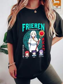 Frieren Beyond Journey's End T-Shirt Frieren's Party Fern Stark Design 100% Cotton Short Sleeve Crew Neck Anime Girl Graphic Tee Manga Lover Gift Otaku Fashion Fantasy Elf Mage M-1 - 黑色1 - 查看 3