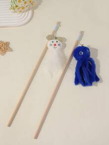 1 Set/2pcs Pet Cat Toys/Cat Teaser, Octopus/Mouse/Cat/Cartoon Design, Wooden Stick Plush Realistic Octopus Doll Cat Doll - Multicolor - View 26