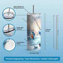 1 Pc 20oz Stainless Steel Tumbler, Featuring A Cute Cartoon Snowman Wearing A Hat & Scarf While Ice Fishing On A Frozen Lake, This Durable Drinkware Is Ideal For Cold Weather Admirers, Outdoor Activity Lovers, And Makes A Thoughtful Present For Birthdays, Winter Anniversaries, Or Special Holiday Gatherings - 20盎司直筒玻璃杯 - 查看 3