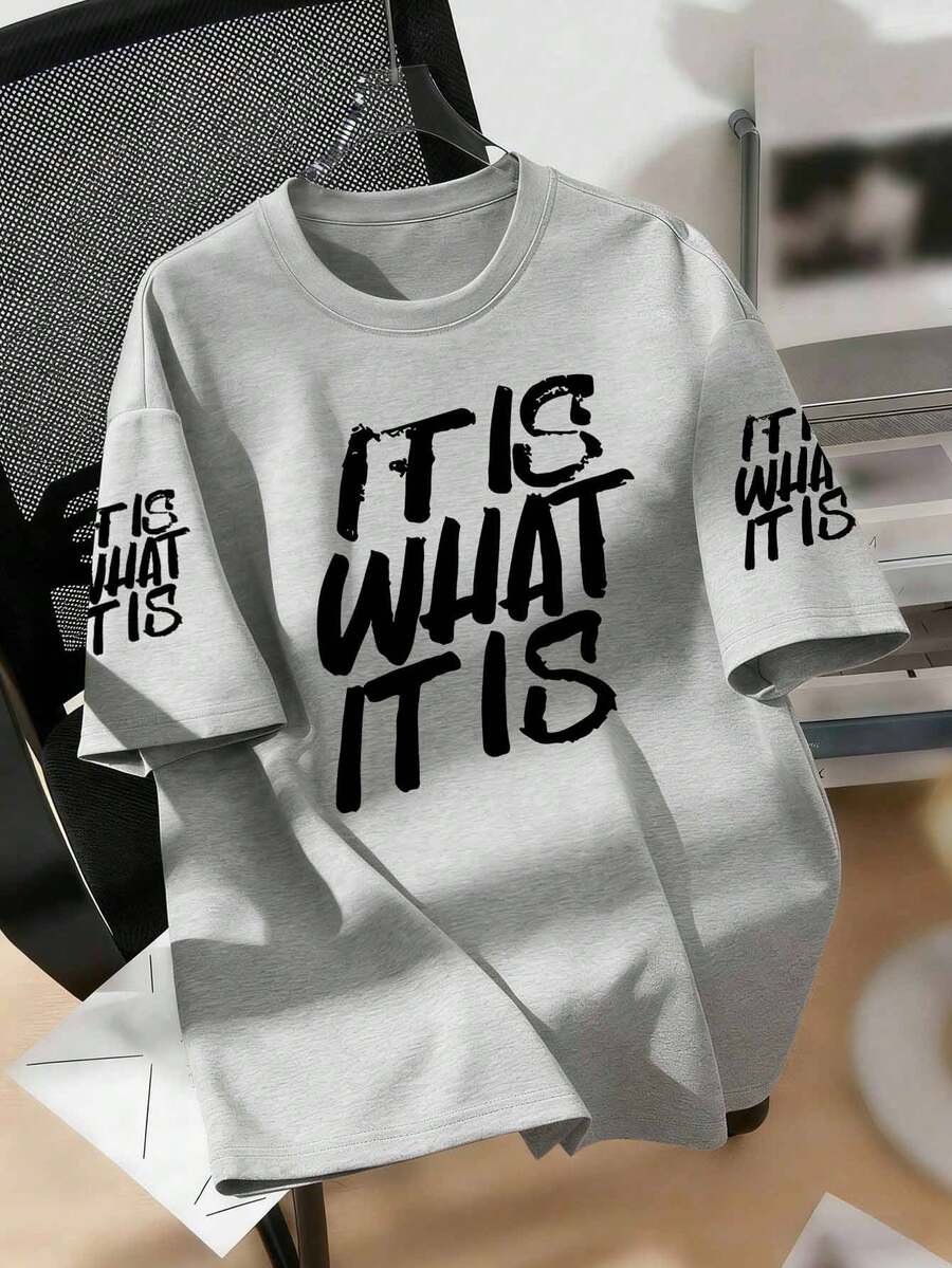 Áo thun nữ cỡ lớn in hình "IT IS WHAT IT IS", thoải mái, phong cách thường ngày, phù hợp cho mùa xuân/hè, lý tưởng cho mặc hàng ngày, đi chơi, dự tiệc, đi học, lễ hội âm nhạc, kỳ nghỉ, đi làm. Món quà tuyệt vời cho gia đình, bạn trai, bạn gái, bạn bè, hoàn hảo cho mùa hè của các cô gái. - Xám - Xem 1