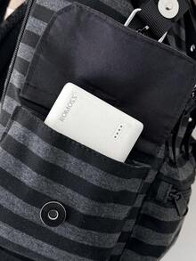 Black & White Striped Multi-Pocket Drawstring Backpack Casual Streetwear Bag School Bag Bookbag - Black - View 9