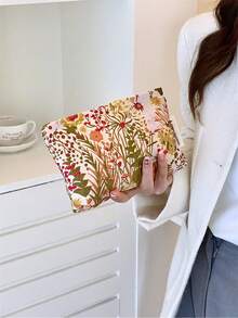 1pc Large Capacity Embroidered Knit Floral Cosmetic Bag, Essential For Travel And Parties,Pouch,Makeup Pouch,Travel Essential - Multicolor - View 7
