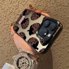 Carcasă de telefon cu imprimeu leopard, ghepard, 1 buc., compatibilă cu Apple Phone 11, 12, 13, 14, 15, 16, 17 Pro Max X, 7plus, 8plus, Xs Max XS, silicon rezistent la șocuri, stil vintage feminin, drăguț, la modă, poate fi dăruită prietenilor, poate fi dăruită unui iubit/iubită. - Negru - Vizualizare 4