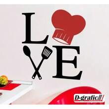 TendenciaCalcomania Vinil Para Pared Cocina Love Cheff 30x30cm Letras Negras, Gorro RojoCalidad premium - LETRAS NEGRAS, GORRO ROJO - Ver 4
