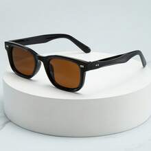 1pc Men's Rectangular Small Frame High-Quality Personalized Minimalist Fashion Fashion Glasses, Suitable For Parties, Travel, Casual, Beach, And Daily Use - Black Frame Tea Leaves - View 6