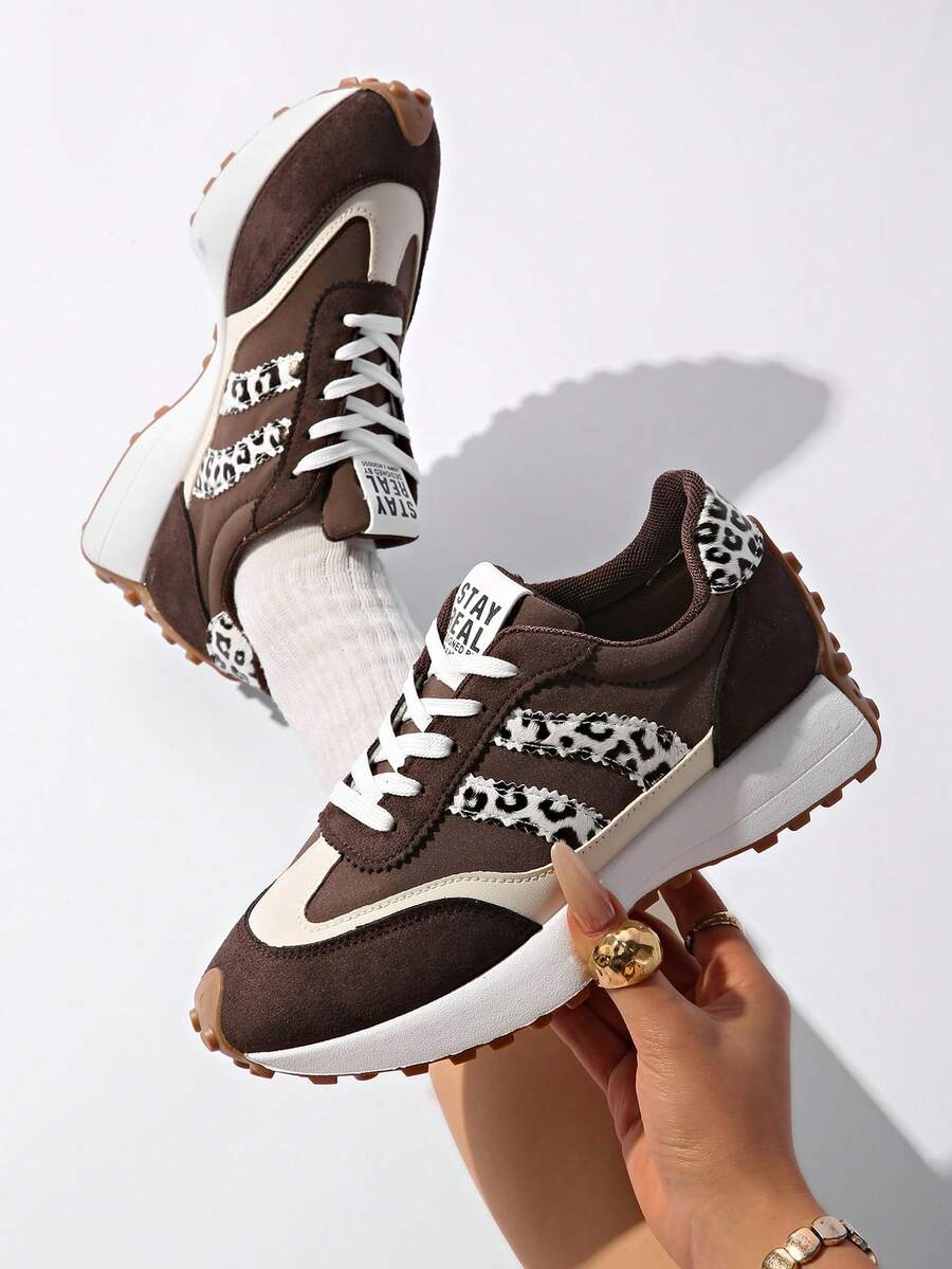 Tênis de Plataforma da Moda Feminina, Design de Sola, Sapatos de Caminhada Respiráveis e Estilosos, Suporte Confortável, Adequado para Uso Diário e Exercícios, Sapatos Esportivos, Sapatos Casuais. Lembrete Amigável: O Tamanho é Pequeno, Faça o Pedido de Um Tamanho Acima do Seu Tamanho Normal. - Café - Visão 1