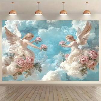 2D天使经典背景布，涤纶材质，适用于摄影、派对、室内外各种场合。是节日庆典、家居装饰、摄影棚道具和直播的理想之选。