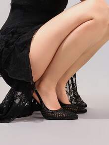 Modische schwarze Spitzen-Mesh-High-Heel-Schuhe, sexy Spitzenschuhe mit super hohem Absatz für Partys, Bankett-Ball-Stiletto-Sandalen für Frauen - Schwarz - Übersicht 9