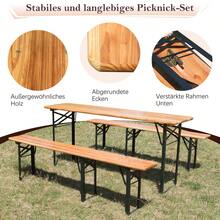 Folding Beer Garden Set 175 Cm, 3 Pieces: 1 Folding Table + 2 Benches, Weather-Resistant Solid Pine, Space-Saving. - Natural Wood Color + Metallic + 175cm - View 6