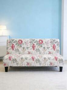 Foldable Sofa Bed Cover Without Armrests, Pink Flower Pattern Sofa Bed Cover, Elastic All Inclusive Polyester Fiber Sofa Cover, Knitted Milk Silk, Suitable For All Seasons