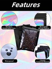 10pcs Holographic Iridescent Resealable Bags, Rainbow Foil Self-Sealing Packaging Bags, Christmas - Multicolor - View 7