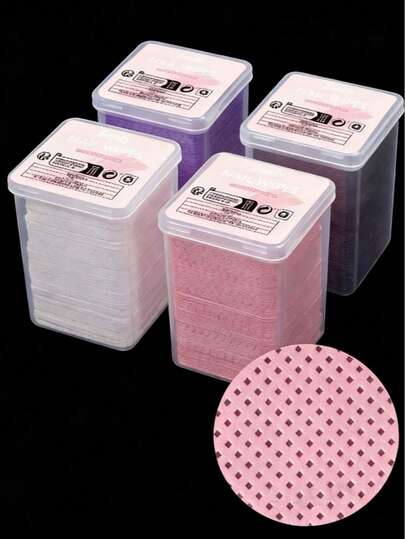 200/400/1200片装混色美甲清洁湿巾，紫色无纺布心形清洁湿巾，粉色美甲工具，方形白色盒装凝胶指甲油卸除湿巾，黑色清洁剂，无绒指甲卸除湿巾清洁纸