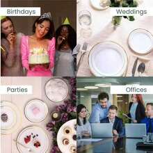 25pcs/Set White Round Plates With Gold Rim (7.5 Inches/10.25 Inches), Reusable And Washable Plates For Wedding, Party, Banquet, Valentine's Day, Thanksgiving, Christmas And Other Occasions, Banquet Tableware, Party Plates, Holiday Design, Stylish Service, Reusable Dinnerware, Easy To Clean, Serving Platters, Catering