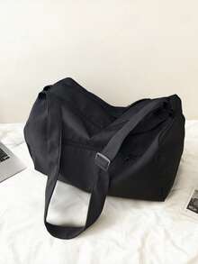 Large Capacity Nylon Short Trip Duffel Bag, Gym Bag, Yoga Bag, Student Back To School Luggage Bag, Unisex - Black - View 2