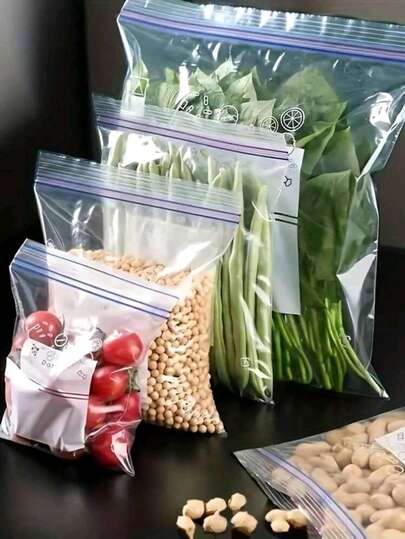 130pcs/65pcs/15pcs Double Seal Airtight Food Storage Bags, Transparent Plastic Sealing Bags For Grains, Meat, Fruits & Vegetables, Thick Freezer Bags, Fridge Organizer Bags, Kitchen Supplies