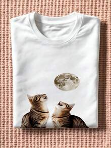 Cat Howling At Moon T-Shirt-4 - White 5 - View 2