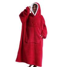 1 chiếc áo khoác có mũ trùm đầu kiêm chăn mặc được, cực dài, kèm túi lớn, unisex, siêu mềm mại và ấm áp, áo nỉ dày dặn có mũ, chăn mặc được sang trọng, đồ ngủ có mũ trùm đầu màu trơn mềm mại với túi lớn, áo hoodie lông cừu trang trí phòng tắm. - Nhiều màu - Xem 7