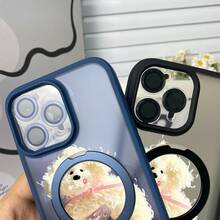 Cute Plush Puppy Pink Bow Phone Case, Magnetic Phone Case, TPU+PC Shockproof 2-In-1 Design, 1500 Magnetic Stand, Invisible Flat Stand, Lens Protection, Suitable For IPhone 17, 16, 15, 14, 13, 12 Plus, Pro, Max, And Air. A Great Gift For Friends, Loved Ones, Or Yourself. - Black - View 7