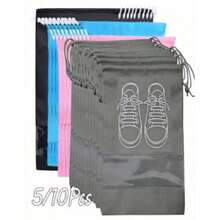 10pcs Non-Woven Fabric Drawstring Shoe Bags, Plain Gray Color Dust-Proof Shoe Covers, Reusable Travel Shoe Storage Bags, Simple Minimalist Design For Home And Travel