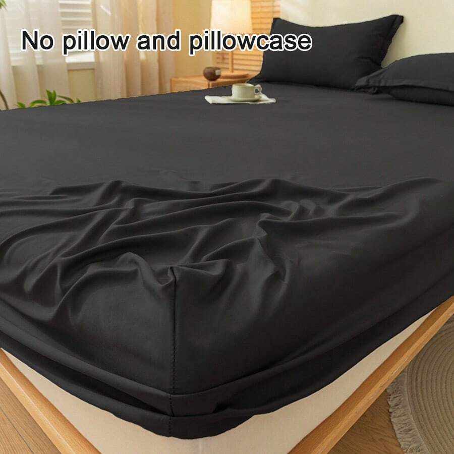 1 buah Sprei Fitted Warna Polos, Pelindung Kasur, Penutup Kasur untuk Tempat Tidur, Lembut dan Bernapas, Untuk Semua Ukuran Tempat Tidur - Twin, Full, King, Queen Size. Sprei dengan Kantong Dalam Hingga 11,8 Inci. Tekstil Rumah Tangga Bebas Kerut, Lebih Baik untuk Tidur, Dapat Dicuci dengan Mesin. Ukuran King, Queen, Full, Twin. - Hitam Obsidian - View 1