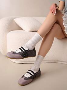 2025新款夏季女式红色魔术贴运动鞋，皮革透气软底休闲鞋 - 深灰色 - 查看 5