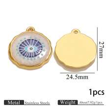 1 件 304 不锈钢 18K 镀金珐琅白蓝恶魔之眼吊坠，适用于 DIY 耳环、手链和珠宝制作，批发配件 - 金黃 - 查看 10