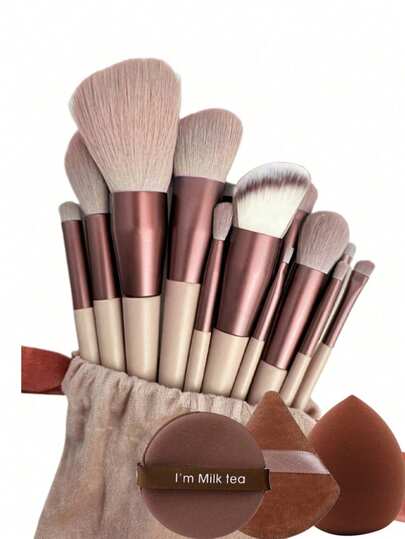 1/3/13/16 Professional Makeup Brush Sets, Including Angle And Conical Foundation Brushes, Contour Brushes, Blush Brushes, Foundation Brushes, Eyeshadow Brushes, Concealer Brushes, Highlight Pens, And Dot Brushes Suitable For Eyeshadow. Soft And Comfortable Makeup Tools For Women, Portable Travel Sets