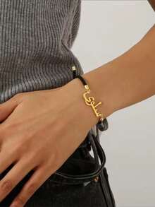 Custom Arabic Name Bracelet, Stainless Steel Jewelry For Women And Men, Black Braided Rope Bracelet, Adjustable Personalized Name Bracelet, Suitable For Various Occasions, Summer Jewelry, Women's Beach Accessories, Unique Name Bracelet For Mother's Day, Girlfriend, Sister, Anniversary, Beach Vacation - Black - View 6